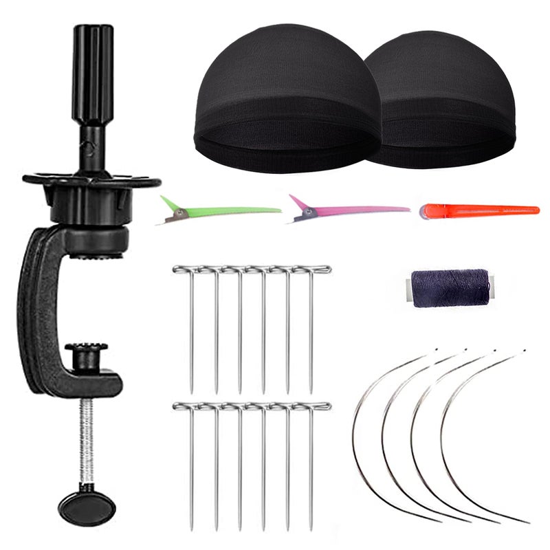 GEXWORLDWIDE GEX 20"-24" Canvas Cork Wig Block Mannequin Head for Wig Making Drying Styling Display with Table C Clamp Stand Holder (Black 20") - Image 3